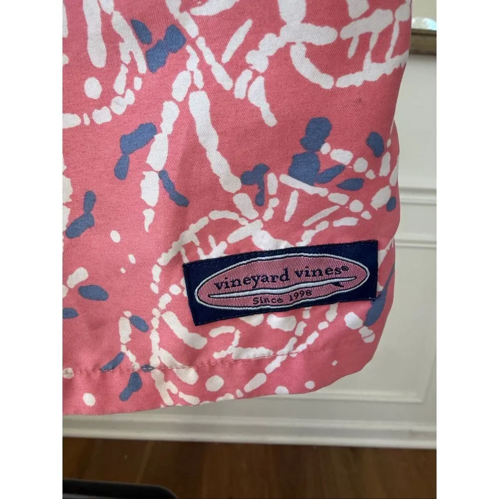 Vineyard Vines Chappy Pink Fish Skeleton Swim Trunks $100 XS
